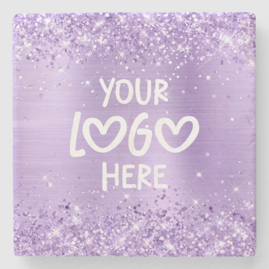 Glittery Lavender Faux Foil Business Logo Stenen Onderzetter (Voorkant)