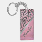 Glittery Leopard Print Glossy Hot Pink Gepersonali Sleutelhanger (Voorkant Links)