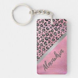 Glittery Leopard Print Glossy Hot Pink Gepersonali Sleutelhanger