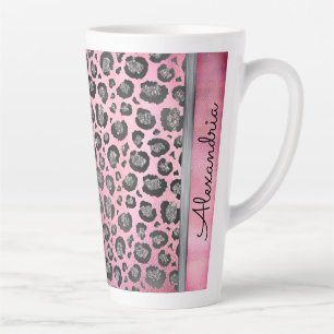 Glittery Leopard Print op Glansy Hot Pink    Latte Mok