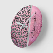 Glittery Leopard Print op Glansy Hot Pink  Ronde Klok (Hoek)