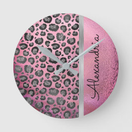 Glittery Leopard Print op Glansy Hot Pink  Ronde Klok