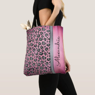 Glittery Leopard Print op Glansy Hot Pink Tote Bag