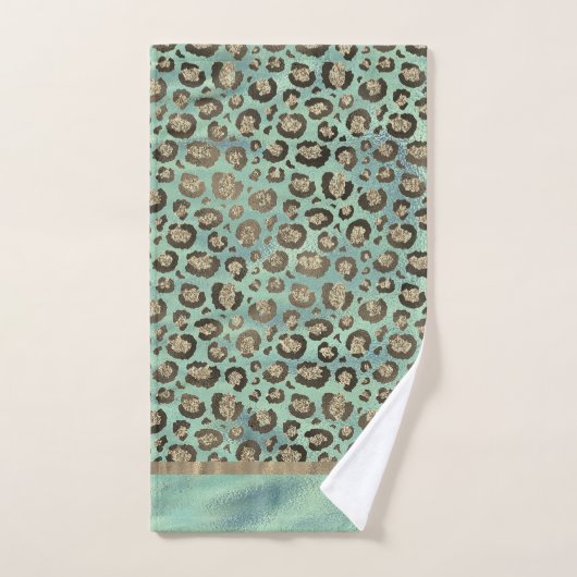 Glittery Leopard Print op Glossy Green Bad Handdoek (Handdoek)