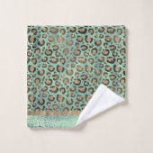 Glittery Leopard Print op Glossy Green Bad Handdoek (Wasdoekje)