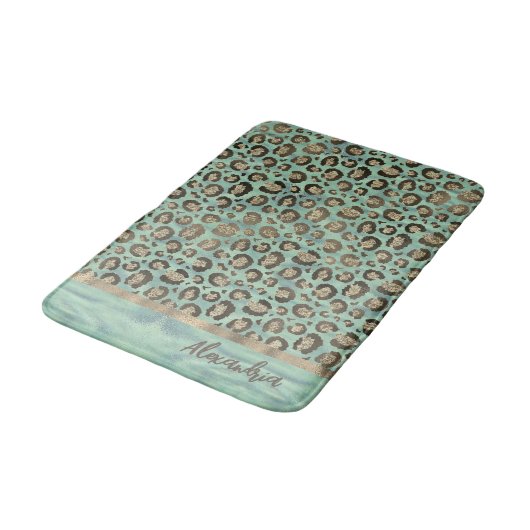 Glittery Leopard Print op Glossy Green Badmat (Gekanteld)