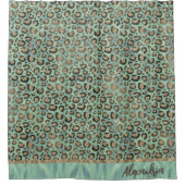 Glittery Leopard Print op Glossy Green Douchegordijn (Voorkant)