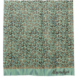 Glittery Leopard Print op Glossy Green Douchegordijn