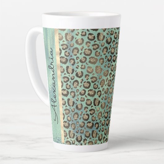 Glittery Leopard Print op Glossy Green Latte Mok (Linkerhoek)