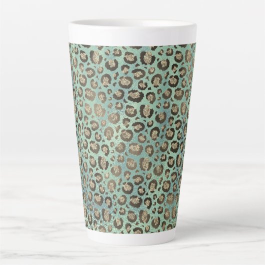 Glittery Leopard Print op Glossy Green Latte Mok (Voorkant)