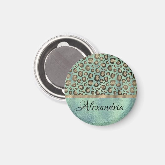 Glittery Leopard Print op Glossy Green Magneet (Voorkant / Achterkant)