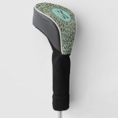 Glittery Leopard Print op Glossy Green Monogram Golfheadcover (Schuin)