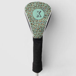 Glittery Leopard Print op Glossy Green Monogram Golfheadcover