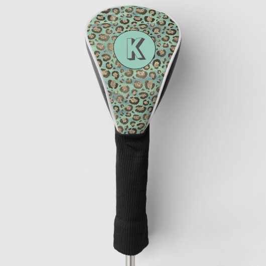 Glittery Leopard Print op Glossy Green Monogram Golfheadcover (Voorkant)
