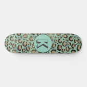 Glittery Leopard Print op Glossy Green Monogram Persoonlijk Skateboard (Horizontaal)
