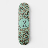 Glittery Leopard Print op Glossy Green Monogram Persoonlijk Skateboard (Voorkant)