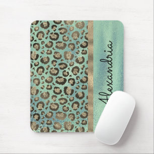 Glittery Leopard Print op Glossy Green Muismat