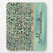 Glittery Leopard Print op Glossy Green Muismat (Voorkant)