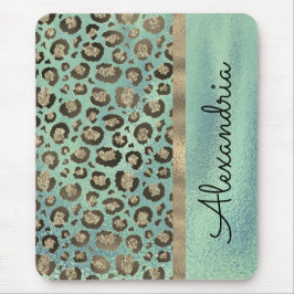 Glittery Leopard Print op Glossy Green Muismat