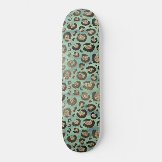 Glittery Leopard Print op Glossy Green Persoonlijk Skateboard (Voorkant)