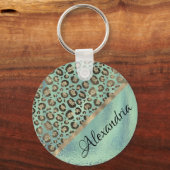 Glittery Leopard Print op Glossy Green Sleutelhanger (Achterkant)