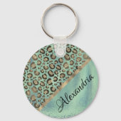 Glittery Leopard Print op Glossy Green Sleutelhanger (Voorkant)