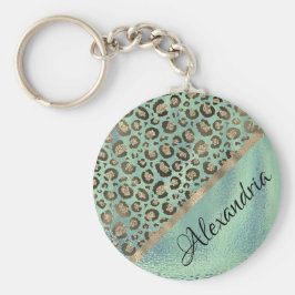 Glittery Leopard Print op Glossy Green Sleutelhanger