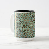Glittery Leopard Print op Glossy Green Tweekleurige Koffiemok (Voorkant links)