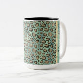 Glittery Leopard Print op Glossy Green Tweekleurige Koffiemok (Voorkant rechts)
