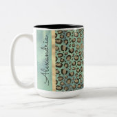 Glittery Leopard Print op Glossy Green Tweekleurige Koffiemok (Links)