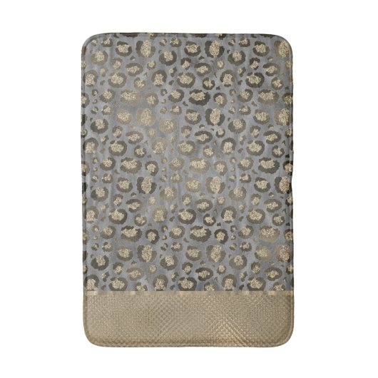 Glittery Leopard Print op Glossy Grey Badmat (Voorkant Verticaal)