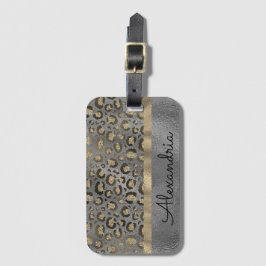 Glittery Leopard Print op Glossy Grey Bagagelabel