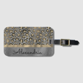Glittery Leopard Print op Glossy Grey Bagagelabel