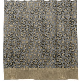 Glittery Leopard Print op Glossy Grey Douchegordijn