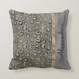 Glittery Leopard Print op Glossy Grey Kussen