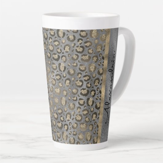 Glittery Leopard Print op Glossy Grey Latte Mok (Rechterhoek)