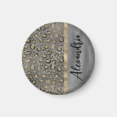 Glittery Leopard Print op Glossy Grey Magneet (Voorkant)
