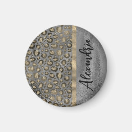 Glittery Leopard Print op Glossy Grey Magneet