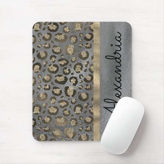 Glittery Leopard Print op Glossy Grey Muismat (Met muis)