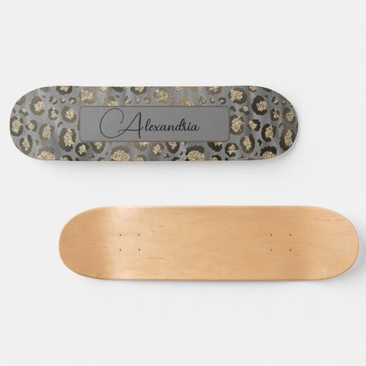 Glittery Leopard Print op Glossy Grey Persoonlijk Persoonlijk Skateboard (Horizontaal)