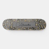 Glittery Leopard Print op Glossy Grey Persoonlijk Persoonlijk Skateboard (Horizontaal)