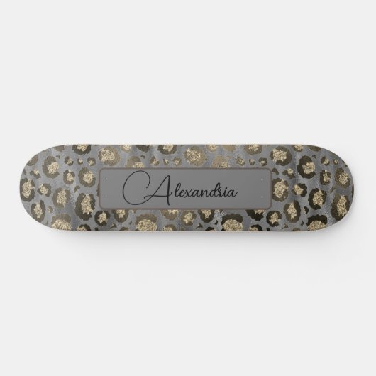 Glittery Leopard Print op Glossy Grey Persoonlijk Persoonlijk Skateboard (Horizontaal)