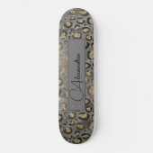 Glittery Leopard Print op Glossy Grey Persoonlijk Persoonlijk Skateboard (Voorkant)