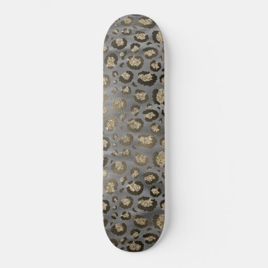 Glittery Leopard Print op Glossy Grey Persoonlijk Skateboard (Voorkant)