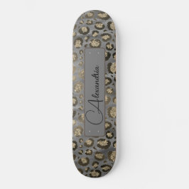 Glittery Leopard Print op Glossy Grey Persoonlijk Skateboard