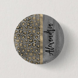 Glittery Leopard Print op Glossy Grey Ronde Button 3,2 Cm