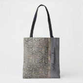 Glittery Leopard Print op Glossy Grey Tote Bag (Voorkant)