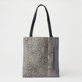 Glittery Leopard Print op Glossy Grey Tote Bag