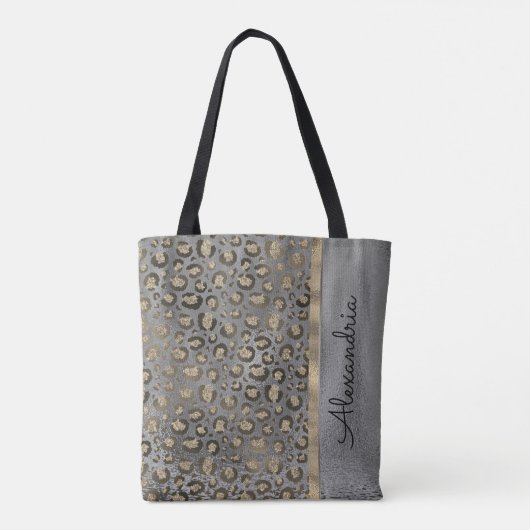 Glittery Leopard Print op Glossy Grey Tote Bag (Achterkant)