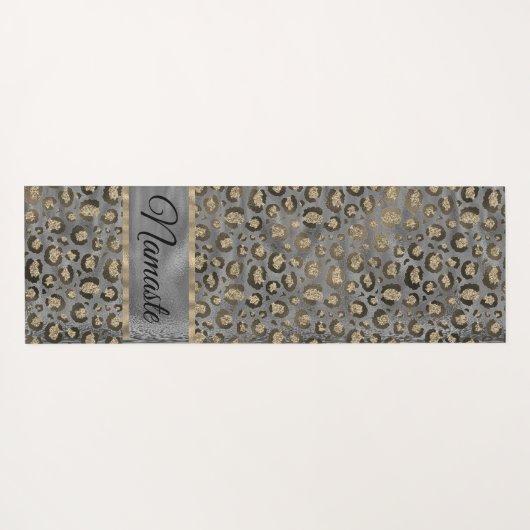 Glittery Leopard Print op Glossy Grey Yogamat (Achterkant (horizontaal))